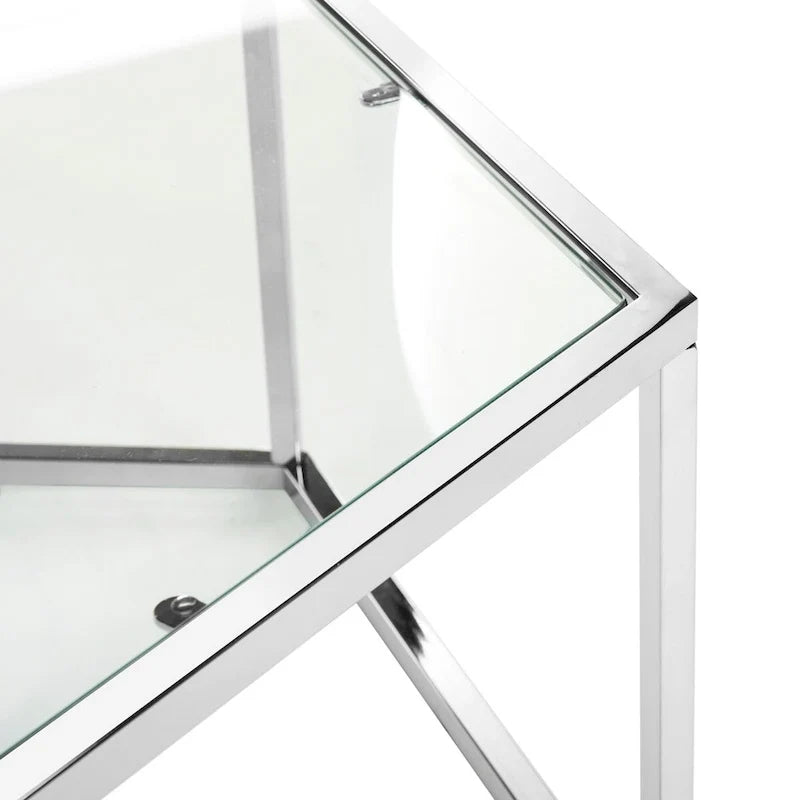 Sechseckiger Couchtisch aus verchromtem Glas