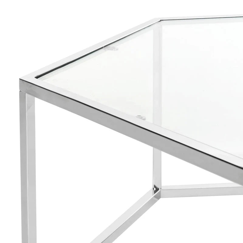 Sechseckiger Couchtisch aus verchromtem Glas