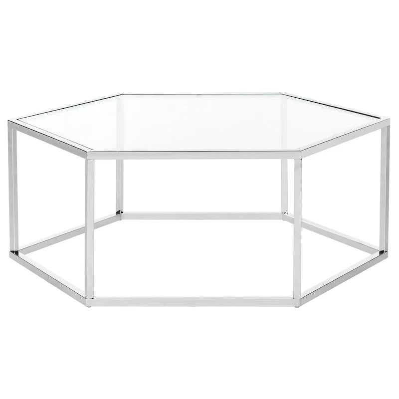 Sechseckiger Couchtisch aus verchromtem Glas
