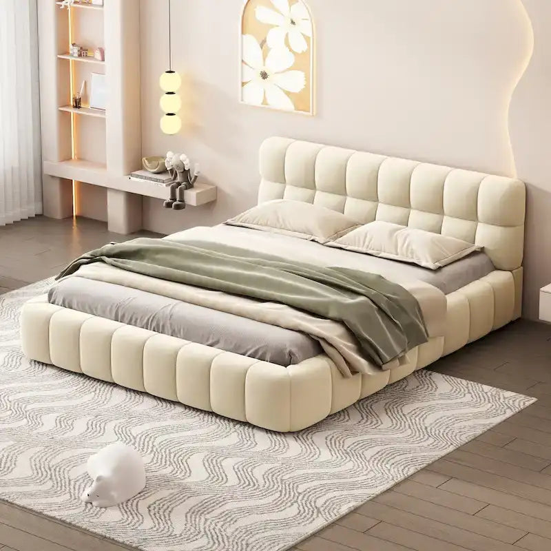 Cama de plataforma tapizada con tela gruesa