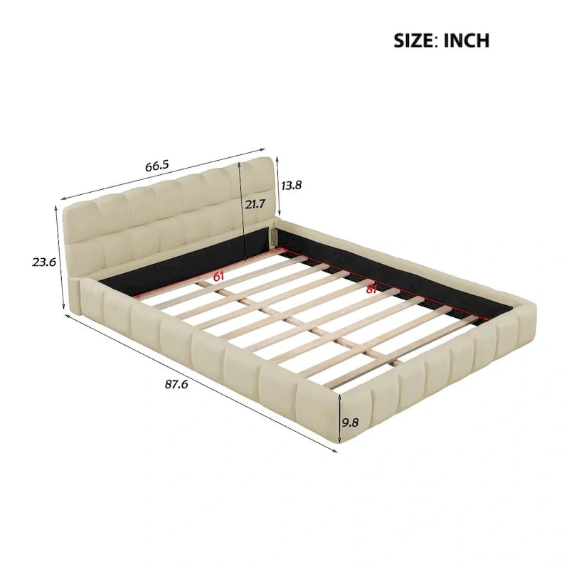 Gepolstertes Plattformbett mit dickem Stoffbezug