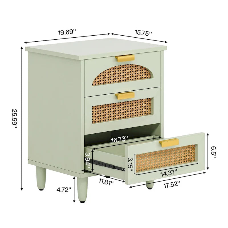 Nachttisch aus Holz und Rattan