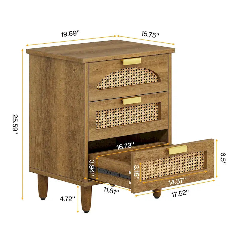 Nachttisch aus Holz und Rattan