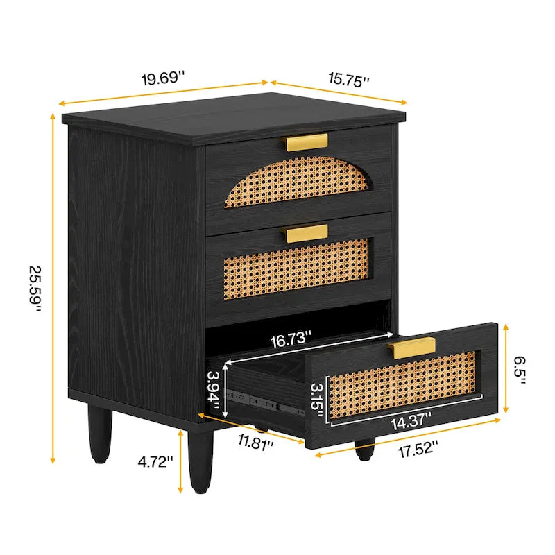 Nachttisch aus Holz und Rattan