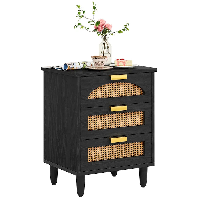 Nachttisch aus Holz und Rattan