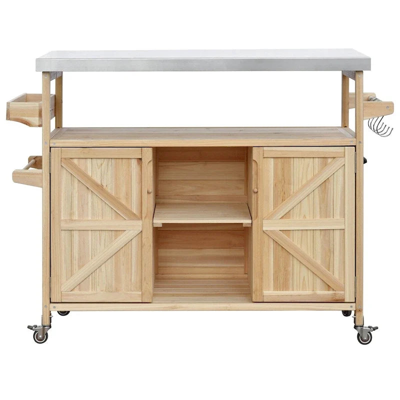 Wood Outdoor Kitchen Island Grill Cart