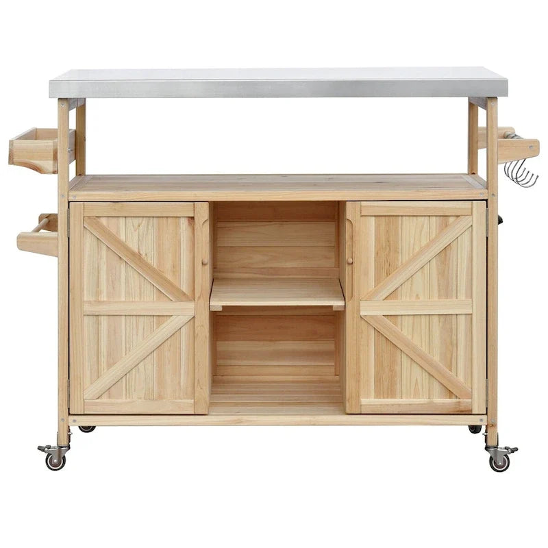 Outdoor-Kücheninsel aus Holz mit Grillwagen