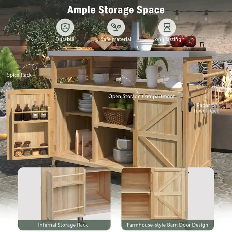 Outdoor-Kücheninsel aus Holz mit Grillwagen