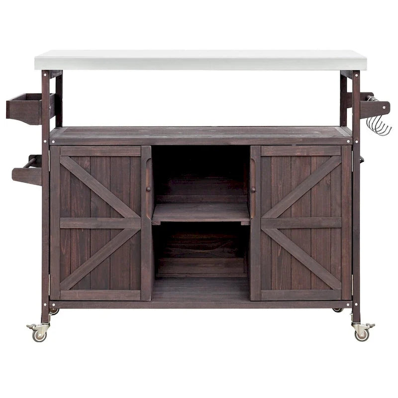 Outdoor-Kücheninsel aus Holz mit Grillwagen