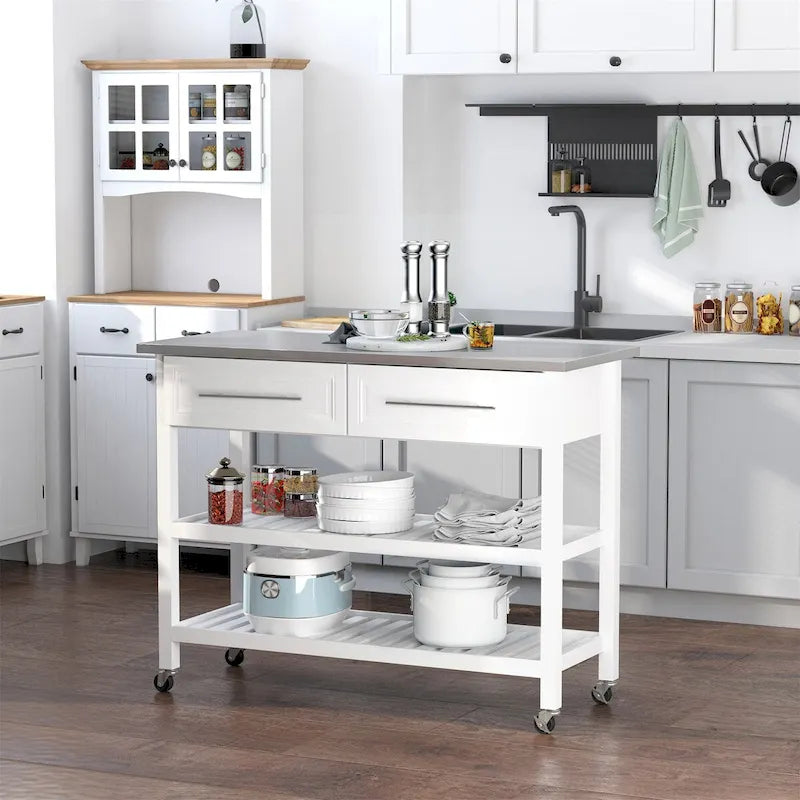 Isla de cocina con superficie de acero inoxidable