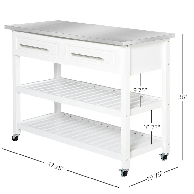 Isla de cocina con superficie de acero inoxidable