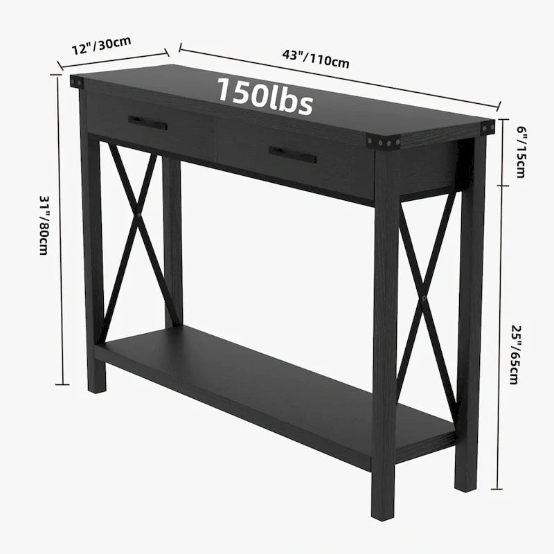 Industrial Console Table with Drawers