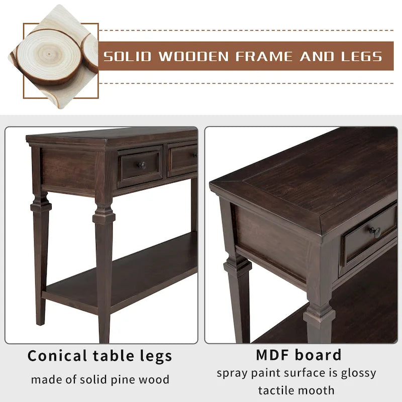 Consola blanca con 3 cajones y estante de almacenamiento inferior, mesa de sofá estilo granja para recibidor