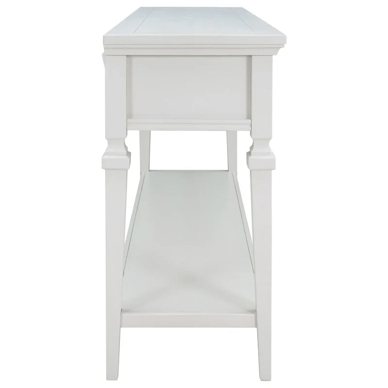 Consola blanca con 3 cajones y estante de almacenamiento inferior, mesa de sofá estilo granja para recibidor