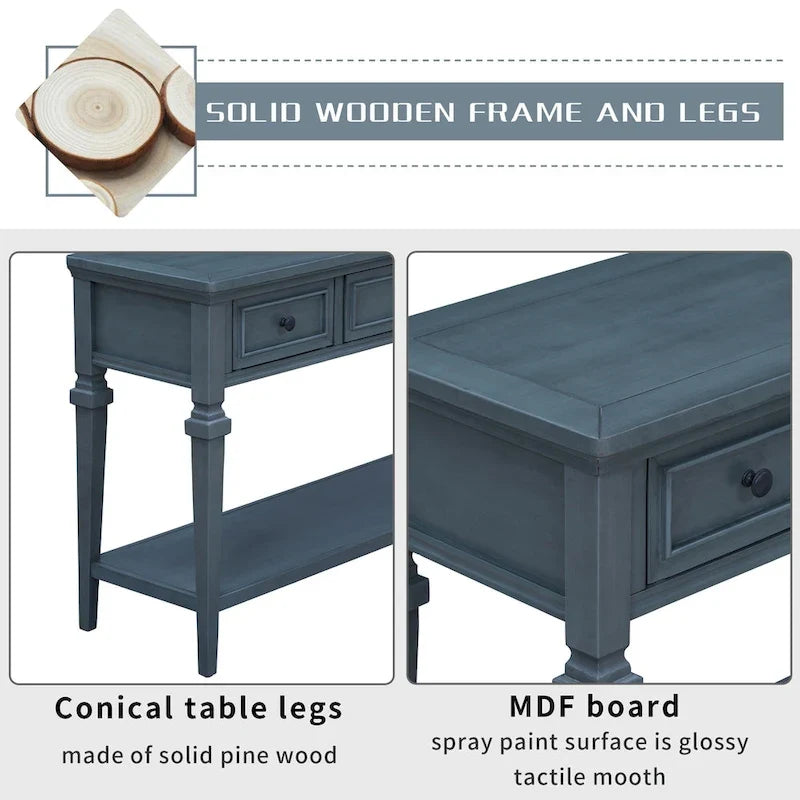 Consola blanca con 3 cajones y estante de almacenamiento inferior, mesa de sofá estilo granja para recibidor