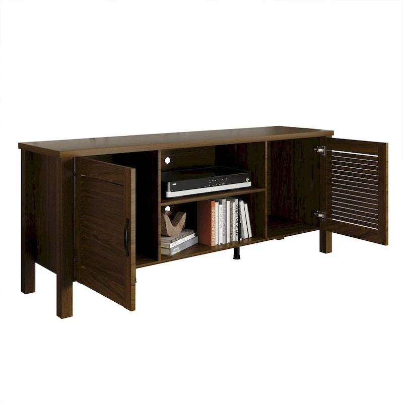 TV-Schrank aus Holz mit Lamellentüren, Medienkonsole fürs Wohnzimmer, passend für Fernseher bis 65 Zoll