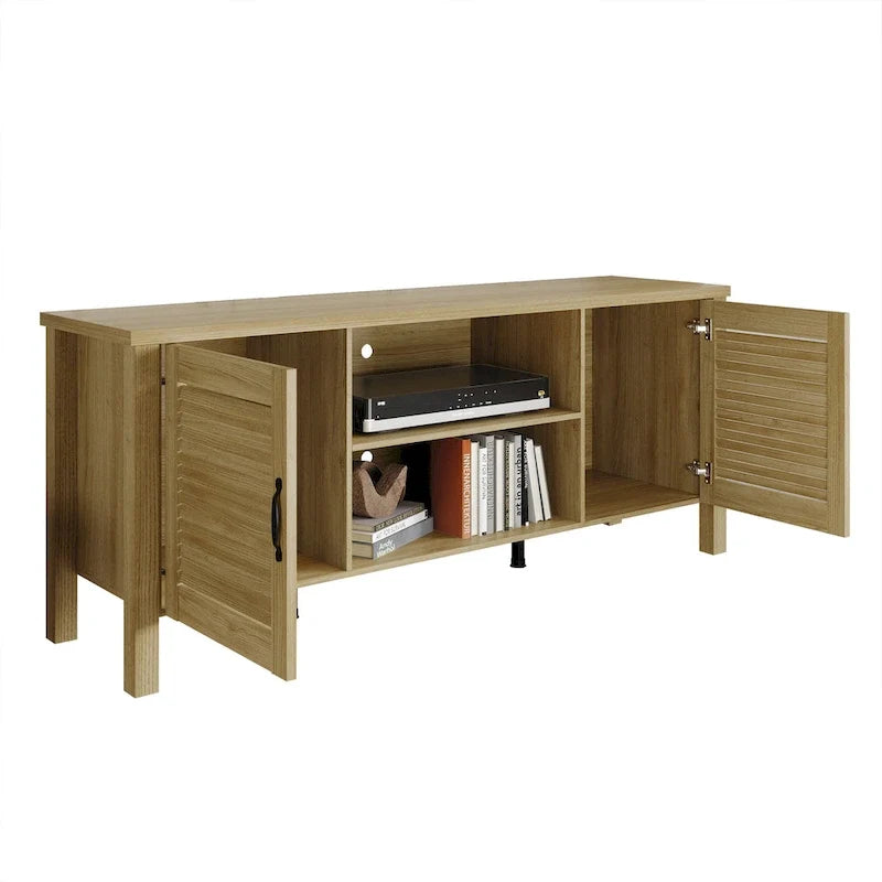 TV-Schrank aus Holz mit Lamellentüren, Medienkonsole fürs Wohnzimmer, passend für Fernseher bis 65 Zoll