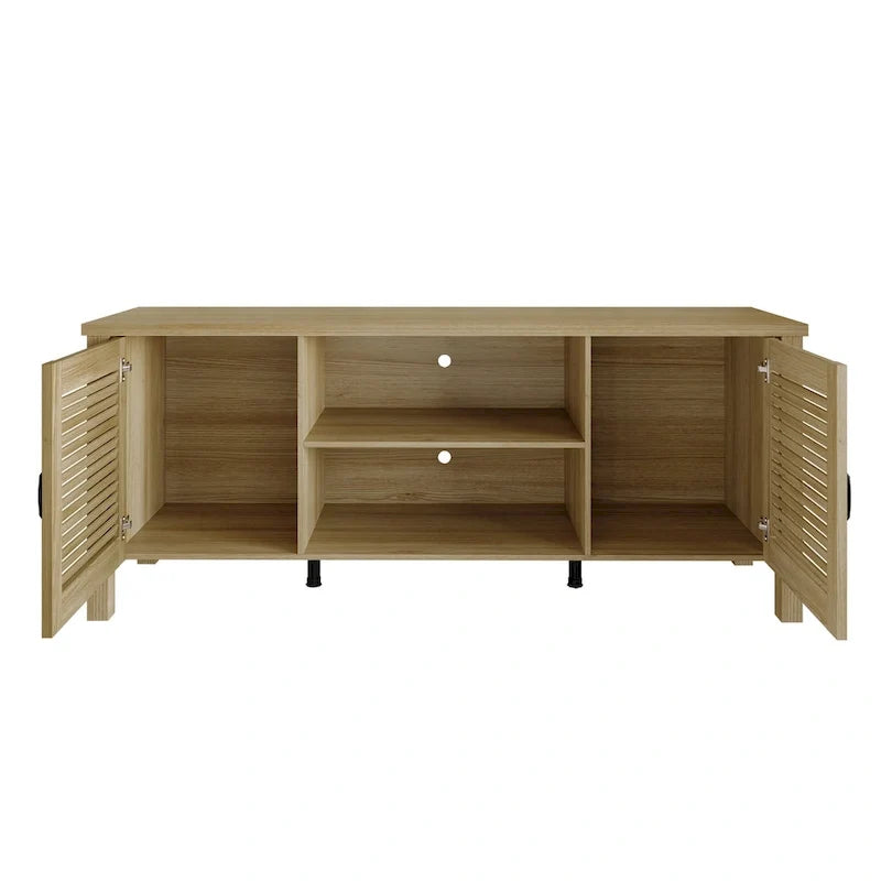 TV-Schrank aus Holz mit Lamellentüren, Medienkonsole fürs Wohnzimmer, passend für Fernseher bis 65 Zoll