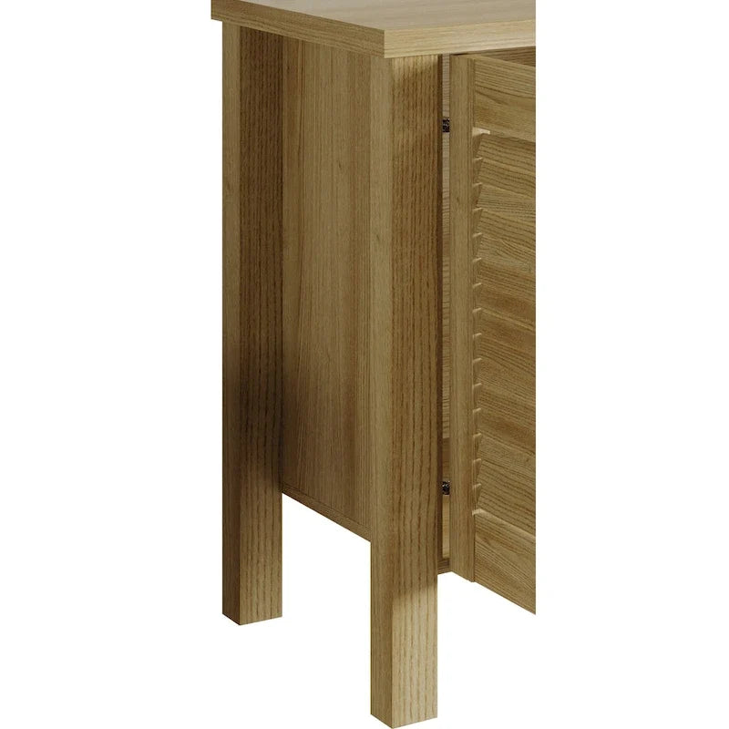 TV-Schrank aus Holz mit Lamellentüren, Medienkonsole fürs Wohnzimmer, passend für Fernseher bis 65 Zoll