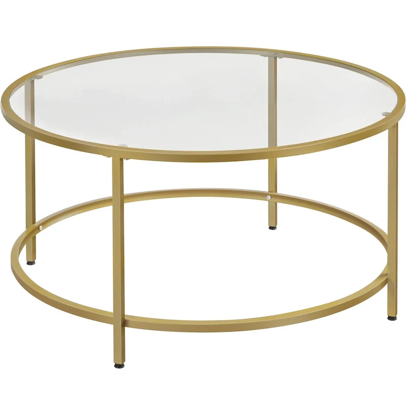 Mesa de centro redonda de vidrio con estructura de metal, mesa auxiliar moderna para la sala de estar