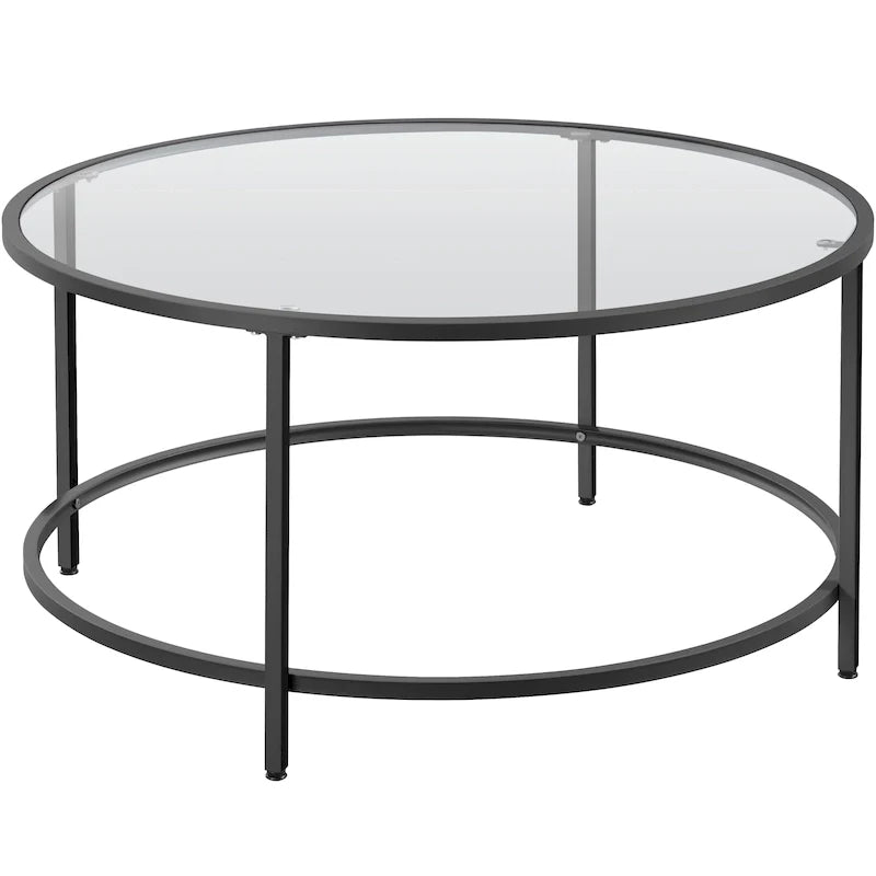 Table basse ronde en verre avec cadre en métal, table d'appoint moderne pour salon