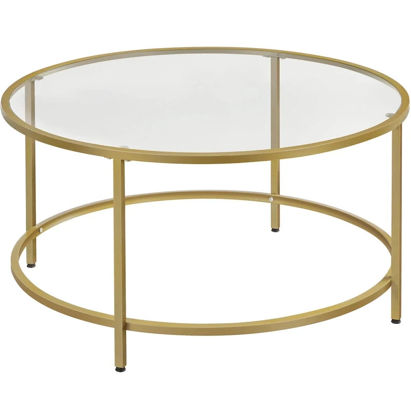 Mesa de centro redonda de vidrio con estructura de metal, mesa auxiliar moderna para la sala de estar