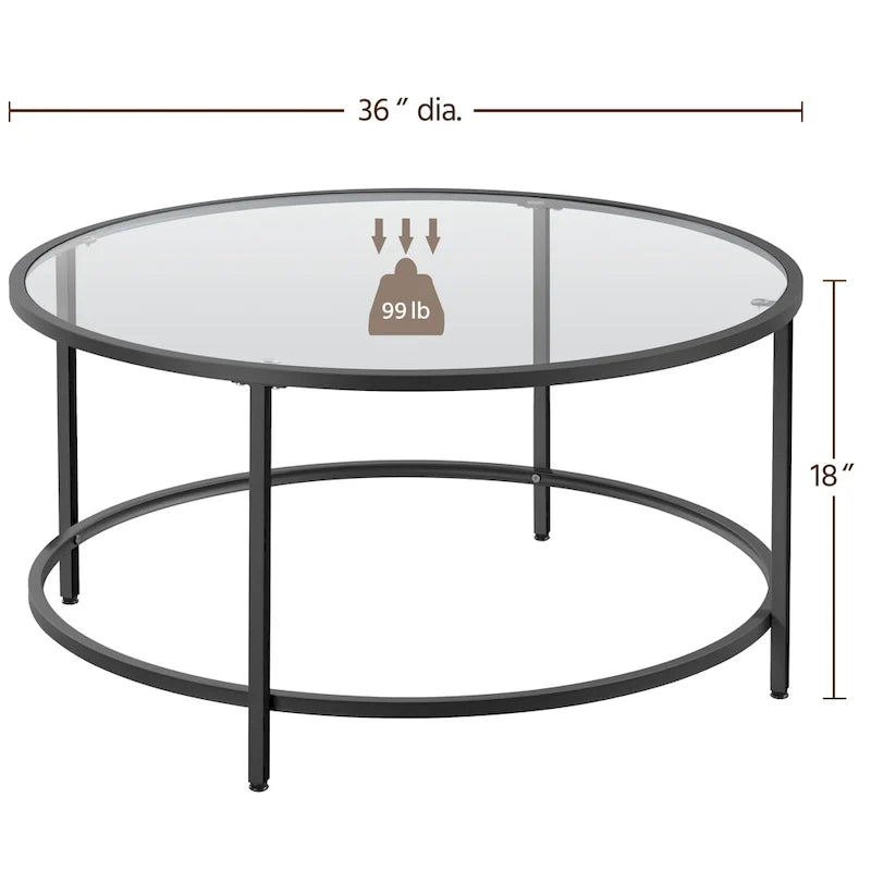 Mesa de centro redonda de vidrio con estructura de metal, mesa auxiliar moderna para la sala de estar