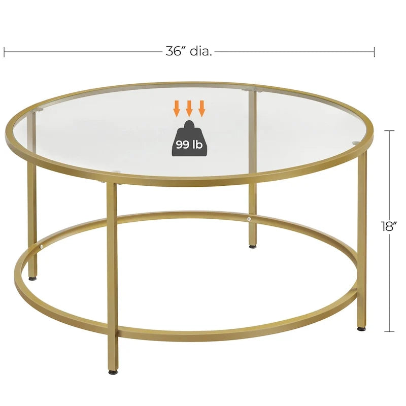 Mesa de centro redonda de vidrio con estructura de metal, mesa auxiliar moderna para la sala de estar