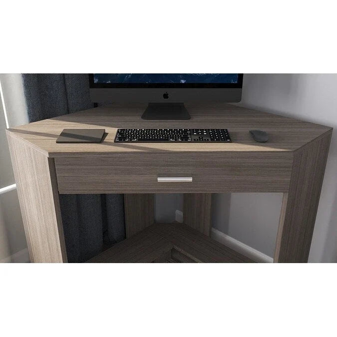 Eckschreibtisch mit Schublade und Ablagefach, Holzschreibtisch für das Homeoffice