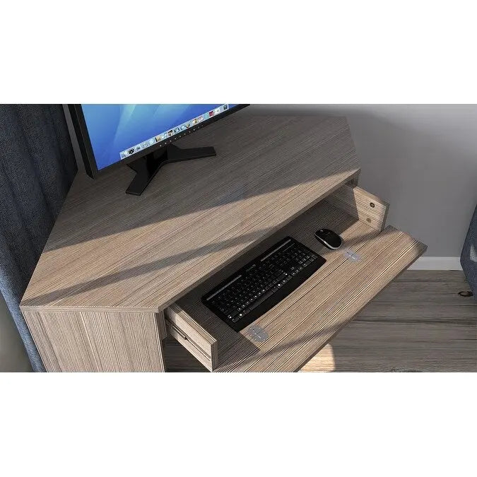 Eckschreibtisch mit Schublade und Ablagefach, Holzschreibtisch für das Homeoffice