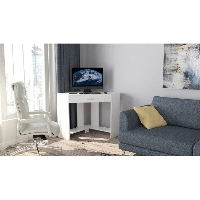 Eckschreibtisch mit Schublade und Ablagefach, Holzschreibtisch für das Homeoffice