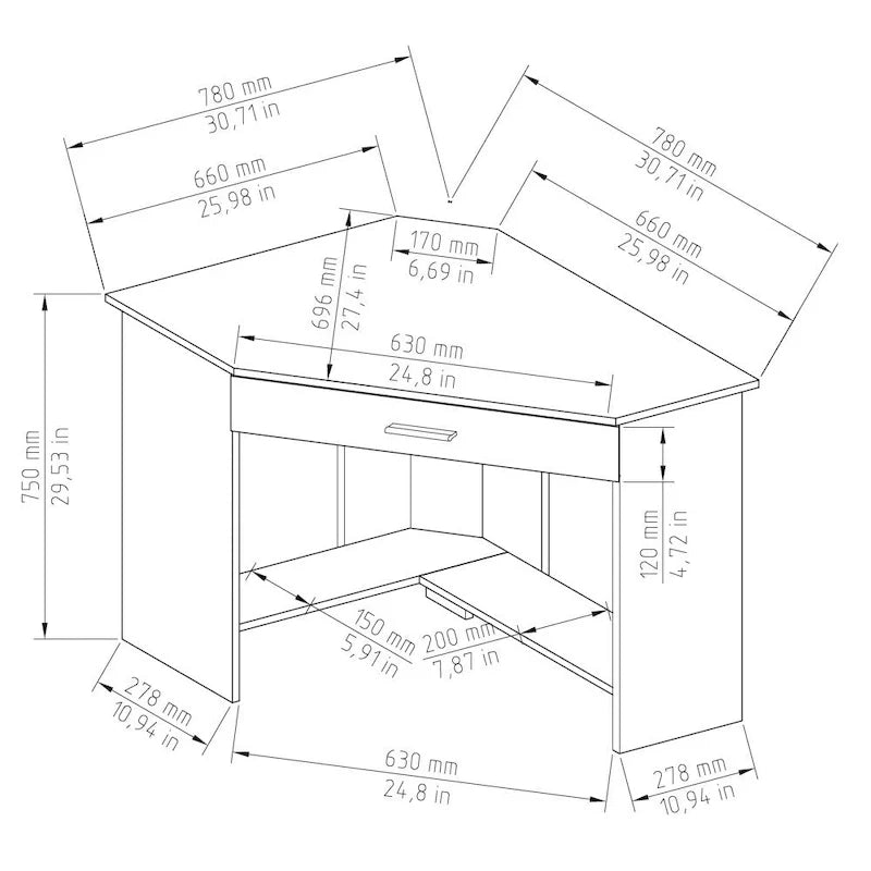 Eckschreibtisch mit Schublade und Ablagefach, Holzschreibtisch für das Homeoffice