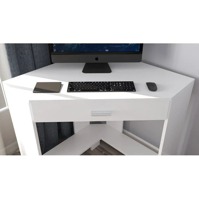 Eckschreibtisch mit Schublade und Ablagefach, Holzschreibtisch für das Homeoffice