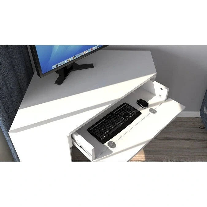 Eckschreibtisch mit Schublade und Ablagefach, Holzschreibtisch für das Homeoffice
