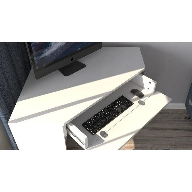 Eckschreibtisch mit Schublade und Ablagefach, Holzschreibtisch für das Homeoffice