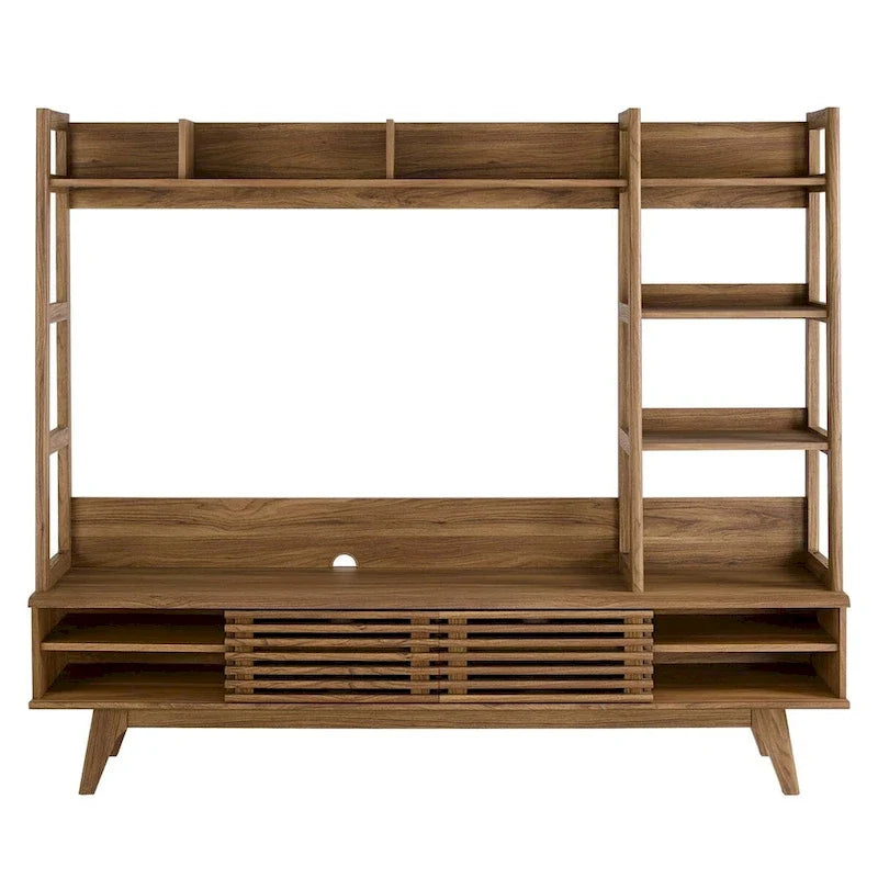 Mid-Century Wood TV Stand with Open Bookshelves, Entertainment Center Media Console for Living Room