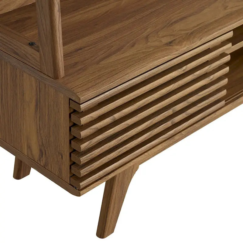 Mid-Century Wood TV Stand with Open Bookshelves, Entertainment Center Media Console for Living Room