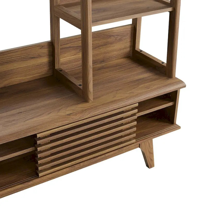 Mid-Century Wood TV Stand with Open Bookshelves, Entertainment Center Media Console for Living Room