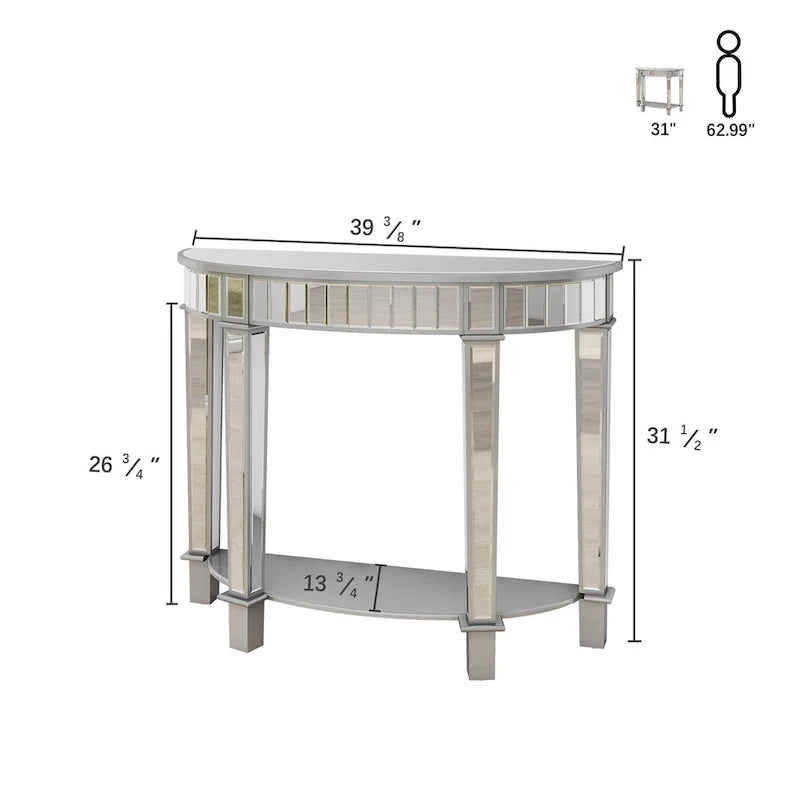 Consola circular con espejo y forma curva, con estante
