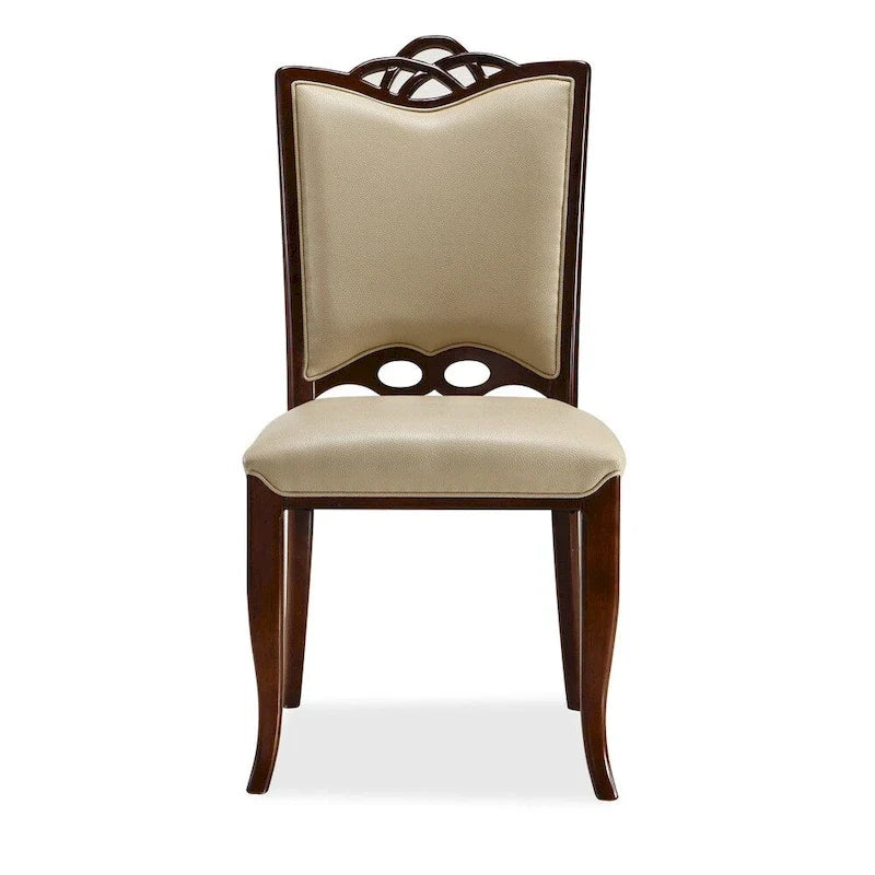 Chaise de salle à manger traditionnelle en bois massif, chaise d'appoint en cuir rembourré avec dossier sculpté