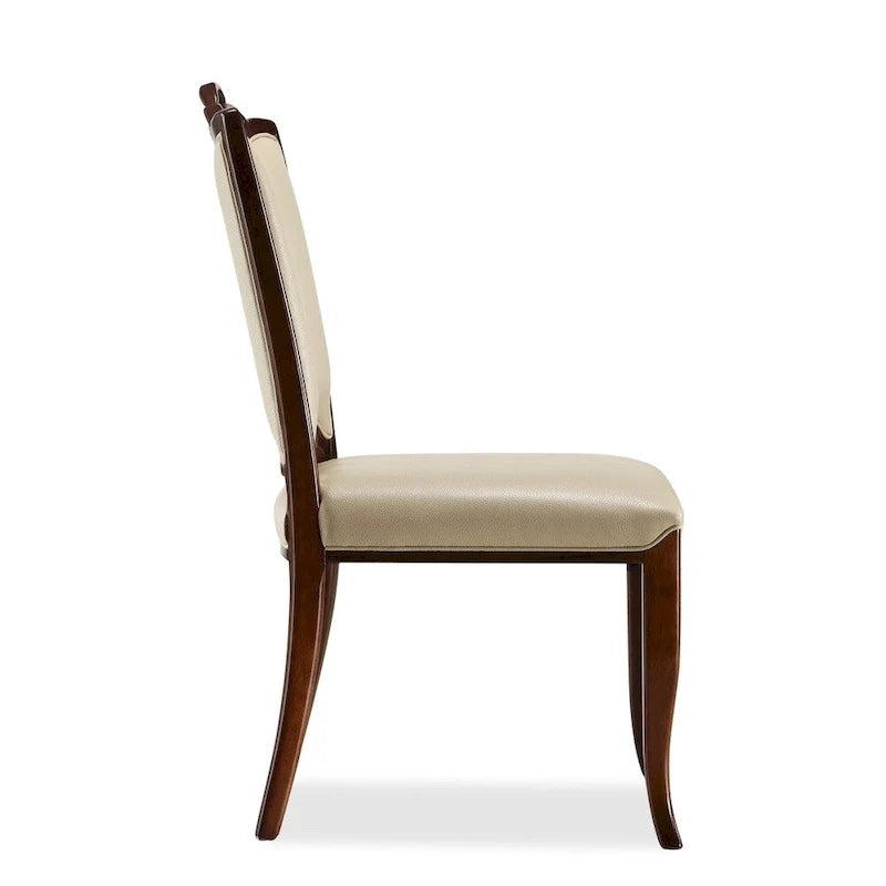 Chaise de salle à manger traditionnelle en bois massif, chaise d'appoint en cuir rembourré avec dossier sculpté