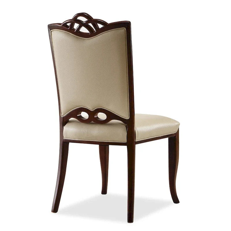 Chaise de salle à manger traditionnelle en bois massif, chaise d'appoint en cuir rembourré avec dossier sculpté
