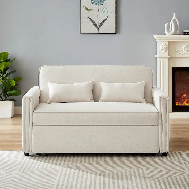 Modern Linen Convertible Sleeper Sofa Couch with 2 Lumbar Pillows