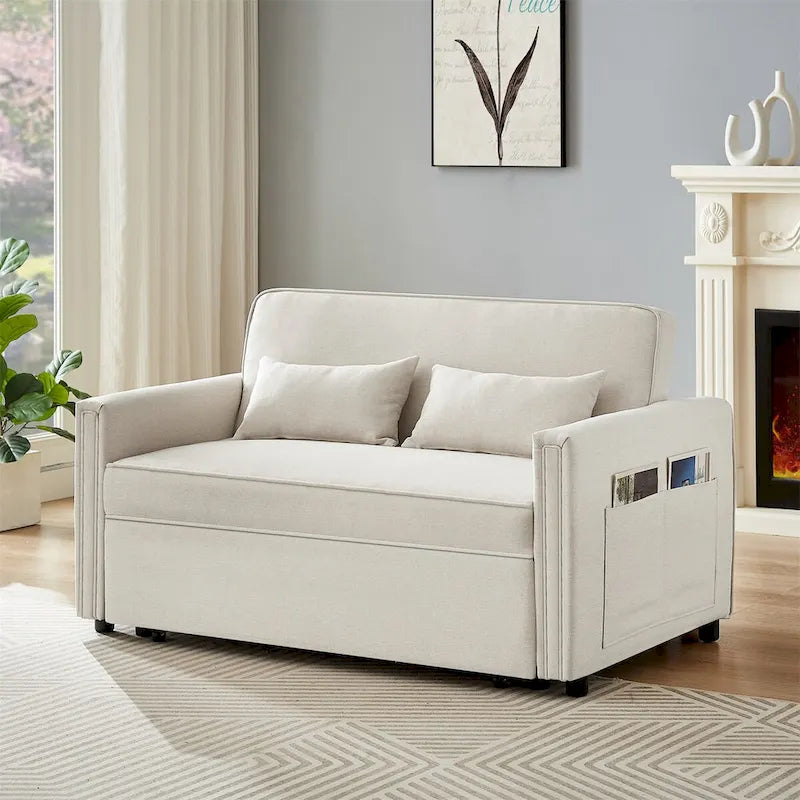Modern Linen Convertible Sleeper Sofa Couch with