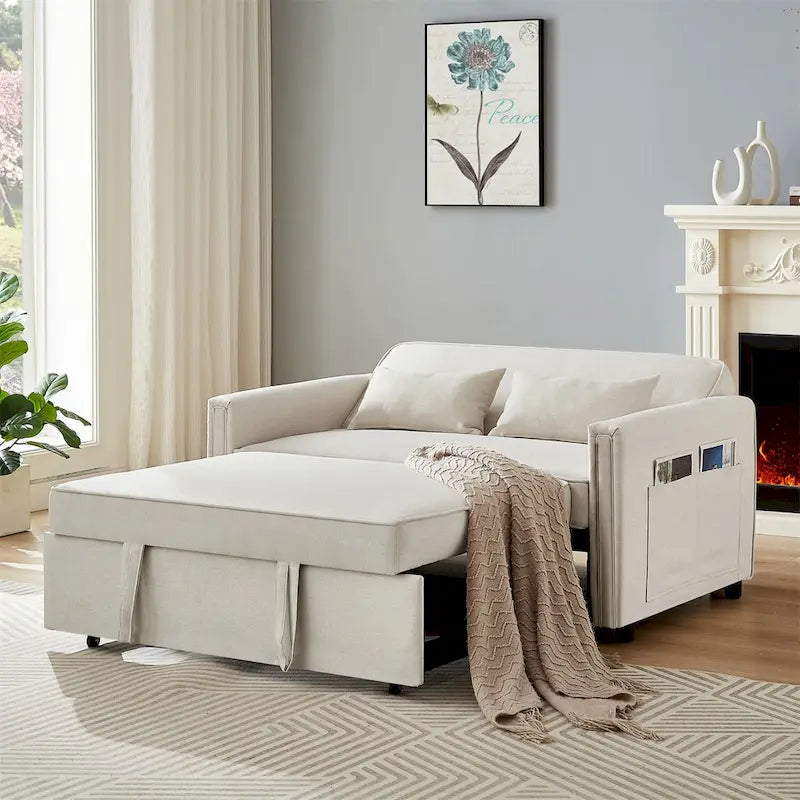 Modern Linen Convertible Sleeper Sofa Couch with