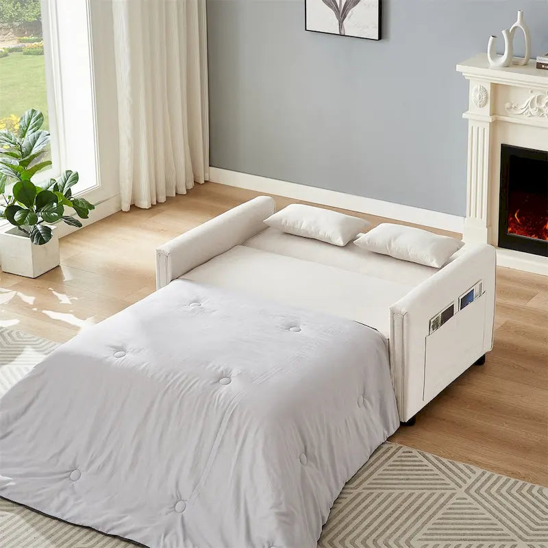 Modern Linen Convertible Sleeper Sofa Couch with