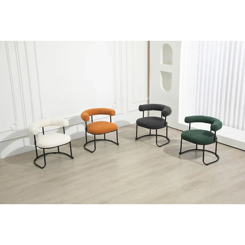 Mid-Century Modern Boucle Dining Chairs Set of 2