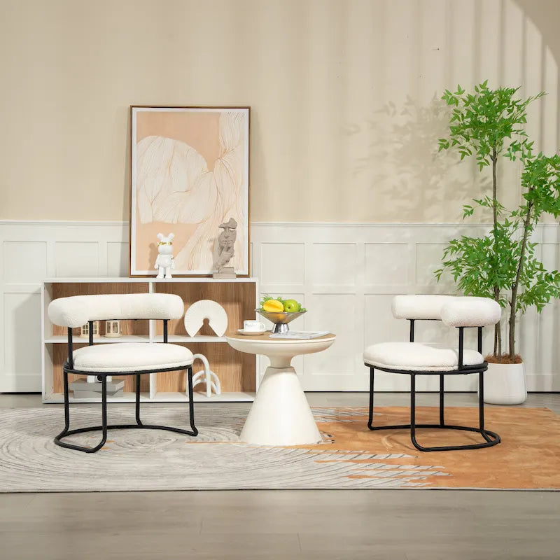 Sillas de comedor bouclé modernas de mediados de siglo