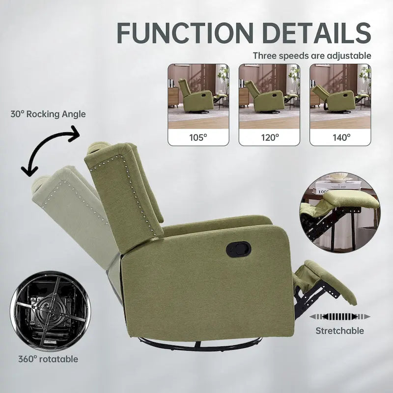 Sillón reclinable giratorio y mecedor para dormitorio y sala de estar