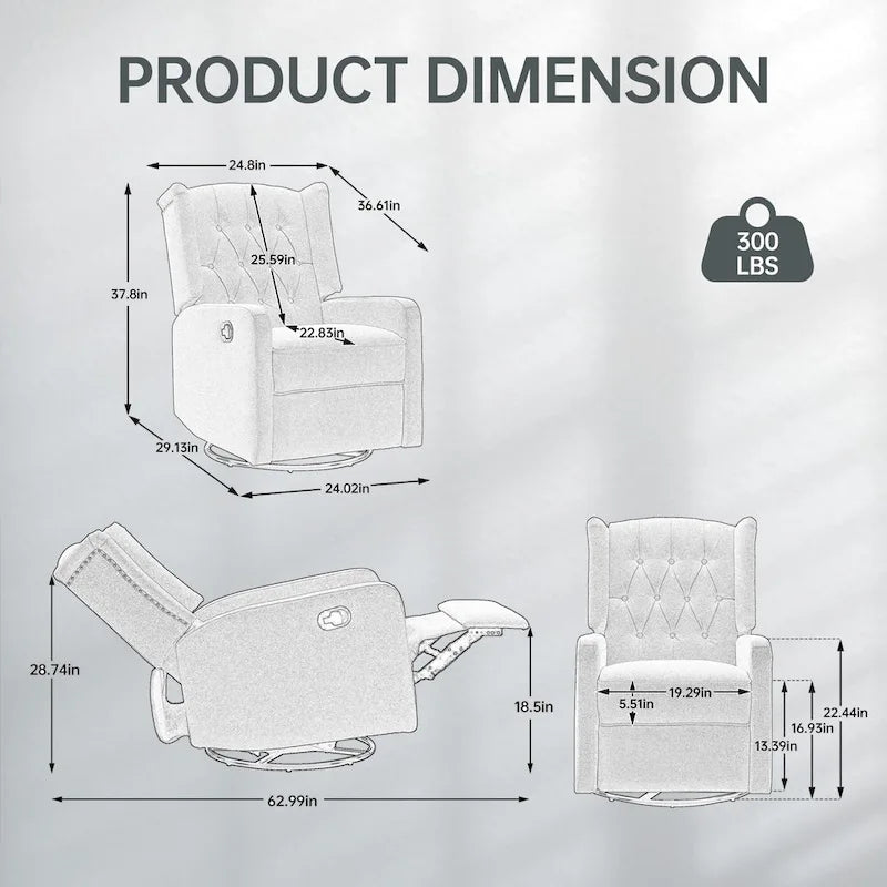Sillón reclinable giratorio y mecedor para dormitorio y sala de estar